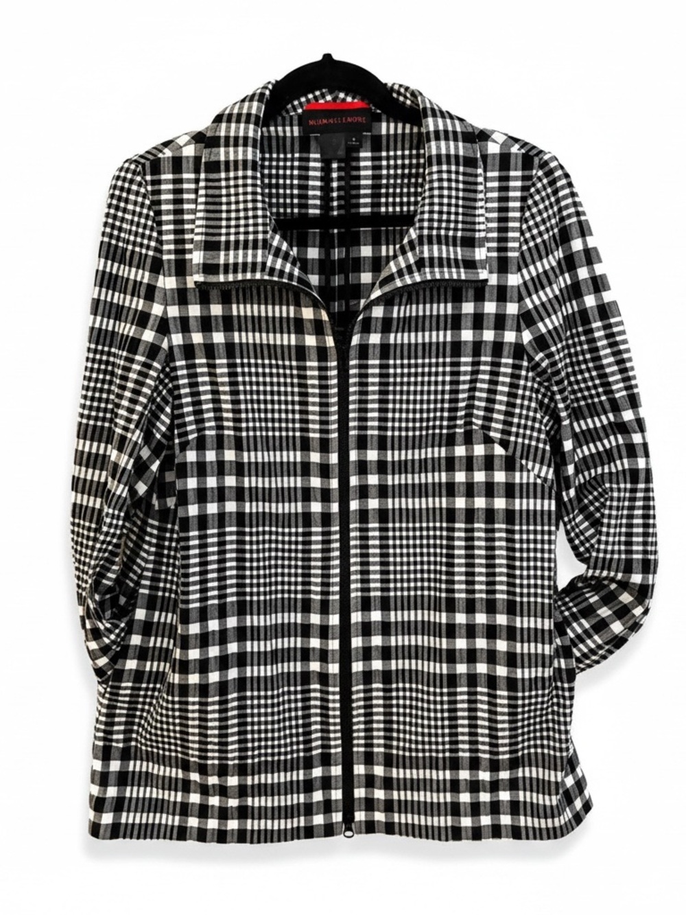 Nina McLemore Black Ivory Plaid Zip Jacket | Made in USA | Medium |